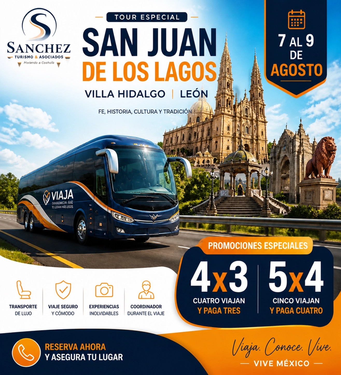 Promocional del viaje a San Juan de los Lagos, Villa Hidalgo y León desde Saltillo